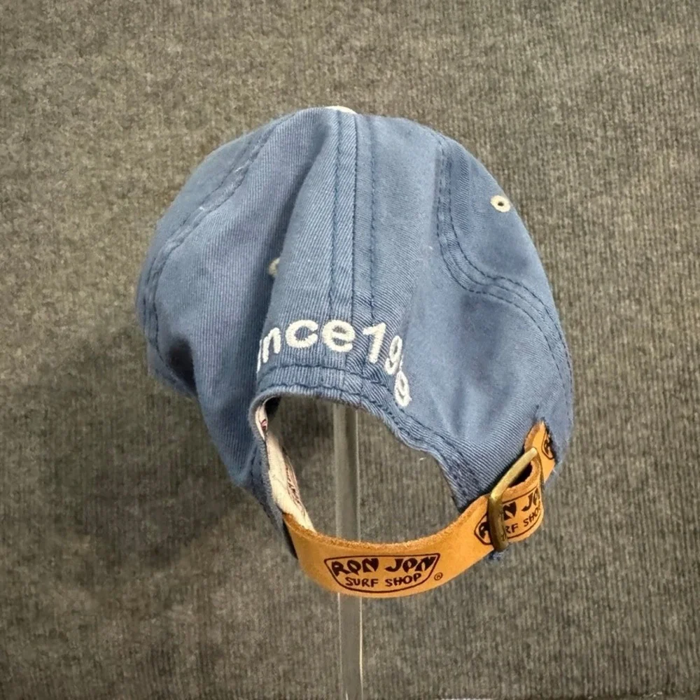 Ron Jon Surf Shop Hat Blue Tan Adjustable Leather Strap Baseball Cap Since 1959
